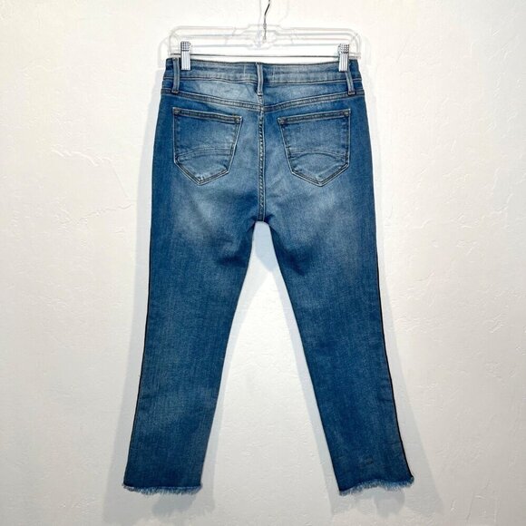 Driftwood Colette Straight Crop Fray Hem Plaid tuxedo stripe Jeans Denim Size 26 - Picture 6 of 9